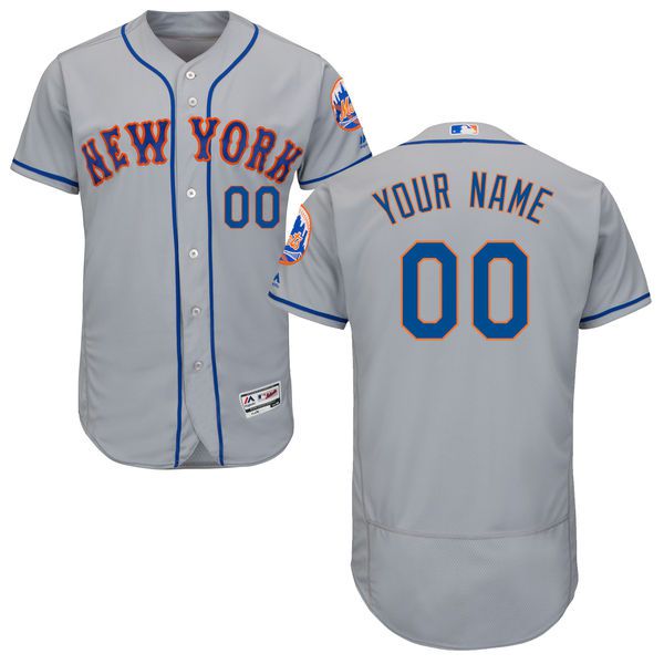 Men New York Mets Majestic Road Gray Flex Base Authentic Collection Custom MLB Jersey->->Custom Jersey